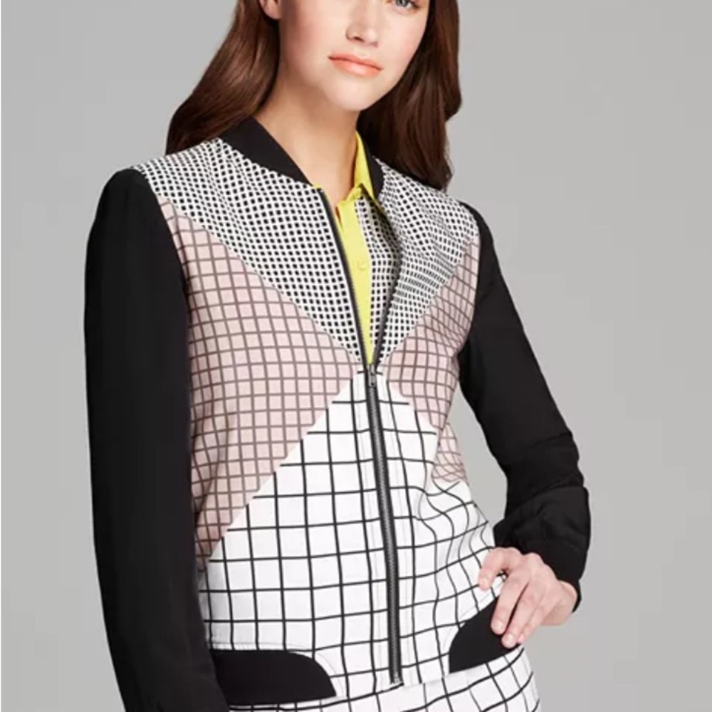 Trina Turk Geometric Black and White Bomber Jacket S